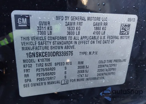 2013 Chevrolet Tahoe Ltz from USA, damaged, VIN 1GNSKCE00DR339976